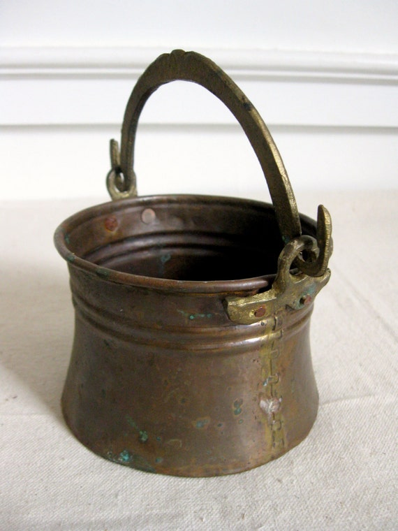 Vintage Copper Pot Small Copper Bucket with Brass Handle