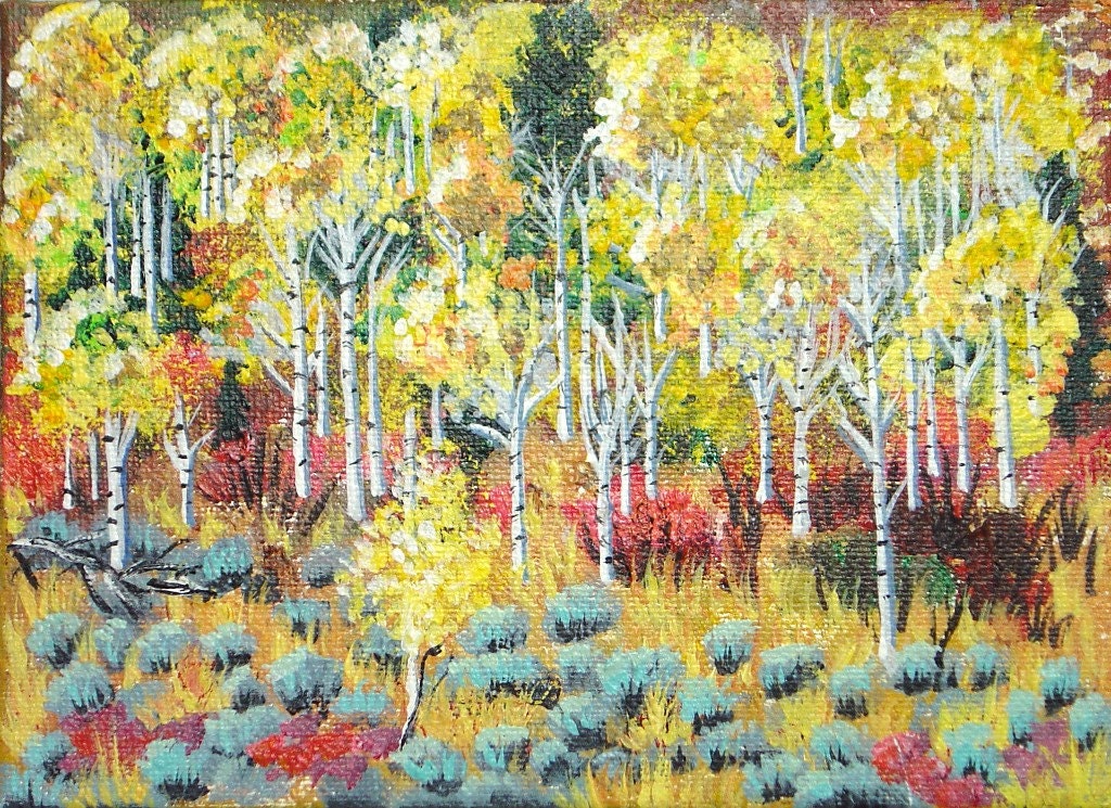 Original Acrylic Painting of Aspen Trees and Sage on Canvas