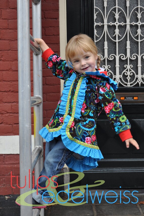 Items similar to LARA ruffled hoodie for girls, PDF sewing pattern