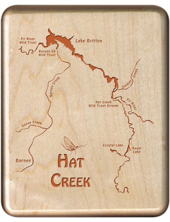 HAT CREEK RIVER Map Fly Fishing Fly Box Custom Engraved and