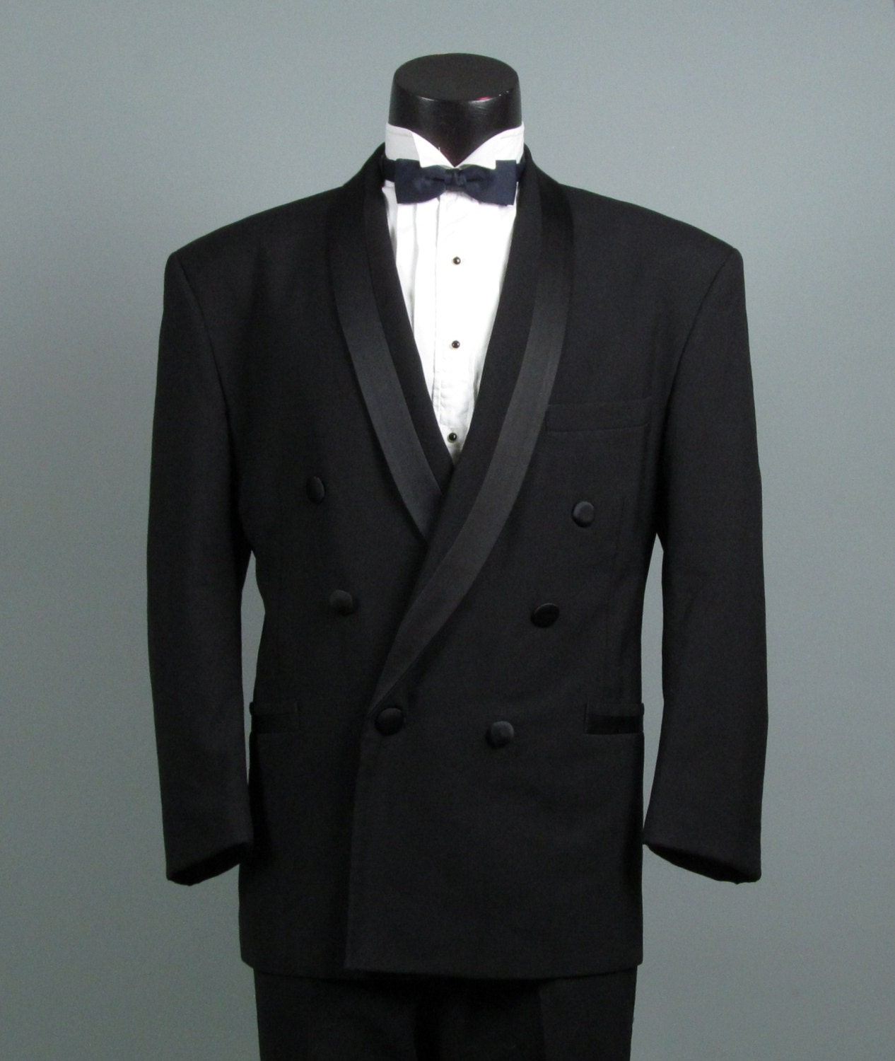 Vintage Mens Tuxedo Dinner Jacket 1980s PERRY ELLIS Black on