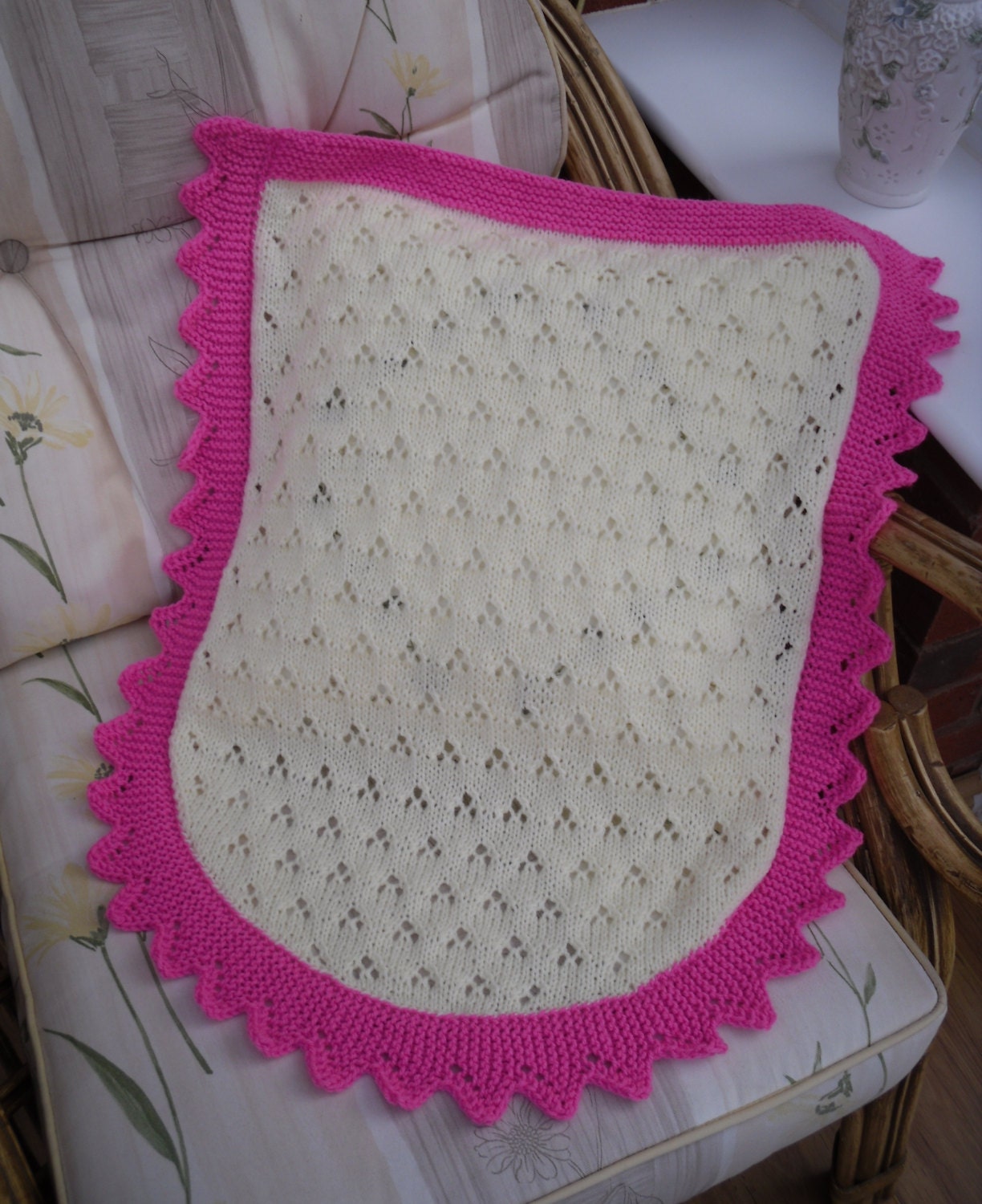Knitted baby blanket car seat/ moses basket size lace
