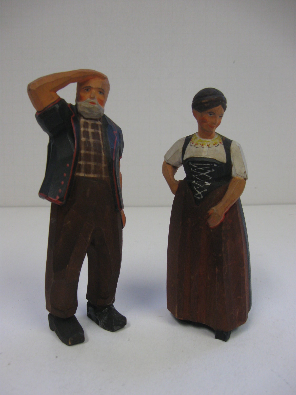 Vintage Wooden Figurines// German// Man and Woman// Hand