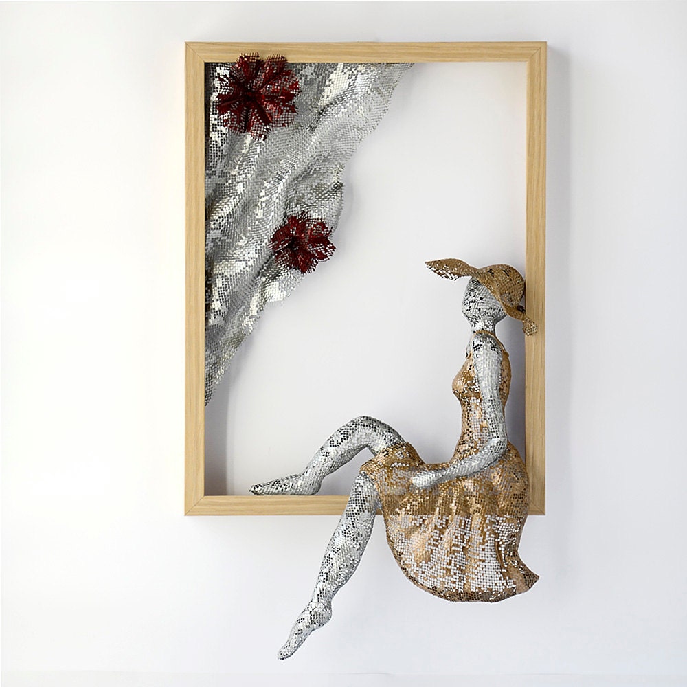 Metal wall art Framed art women sculpture Home decor