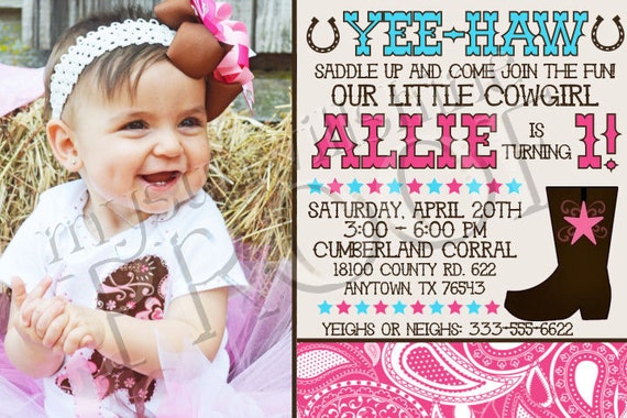 Printable Cowgirl Birthday Party Photo Invitation Il_570xn