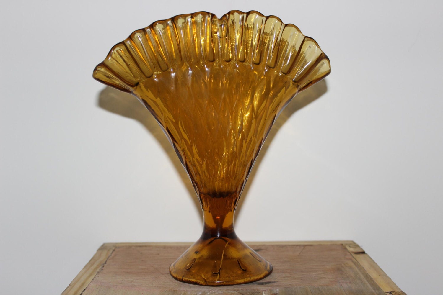 Vintage Amber Fan Vase