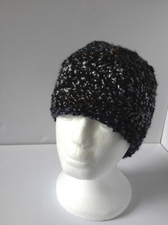 Black Sparkle Beanie Ladies Winter Hat by ScruffyDucksCrochet