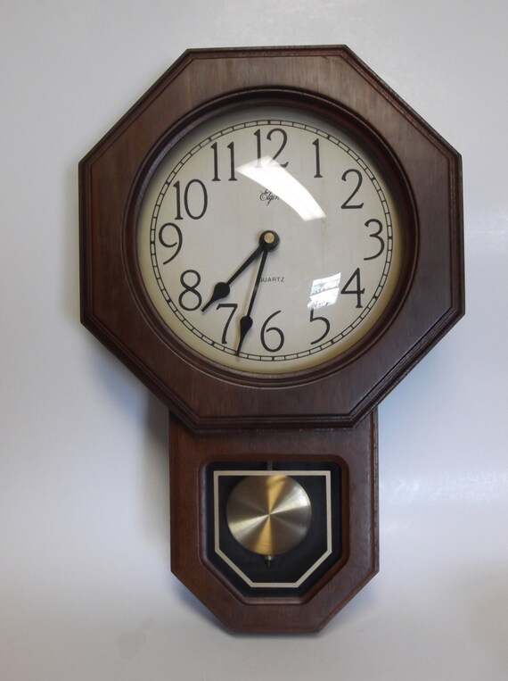 Vintage Elgin Schoolhouse Clock With Swinging Pendulum
