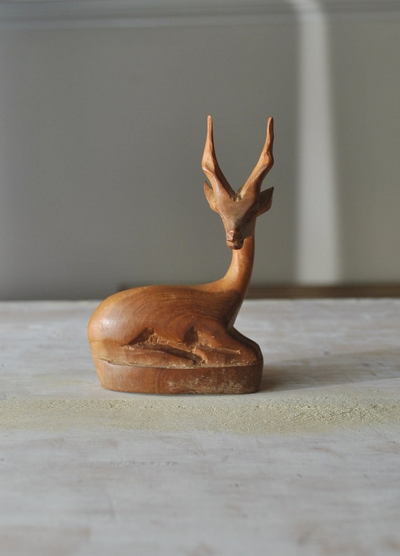 Vintage hand carved wooden animal/ Wooden antelope/ Carved