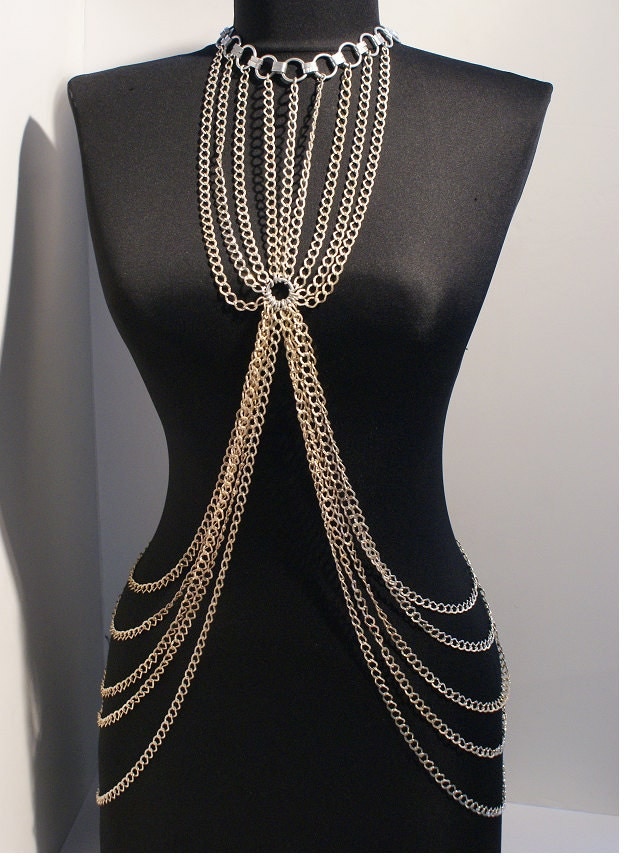 silver body chain necklace chain fashion body jewelry