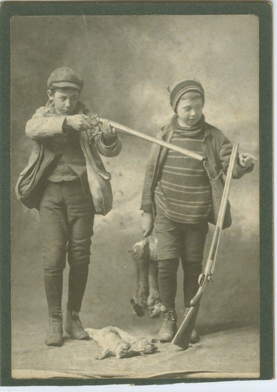 Boy Hunting Rabbit Vintage 1903 Charles Shader Photograph