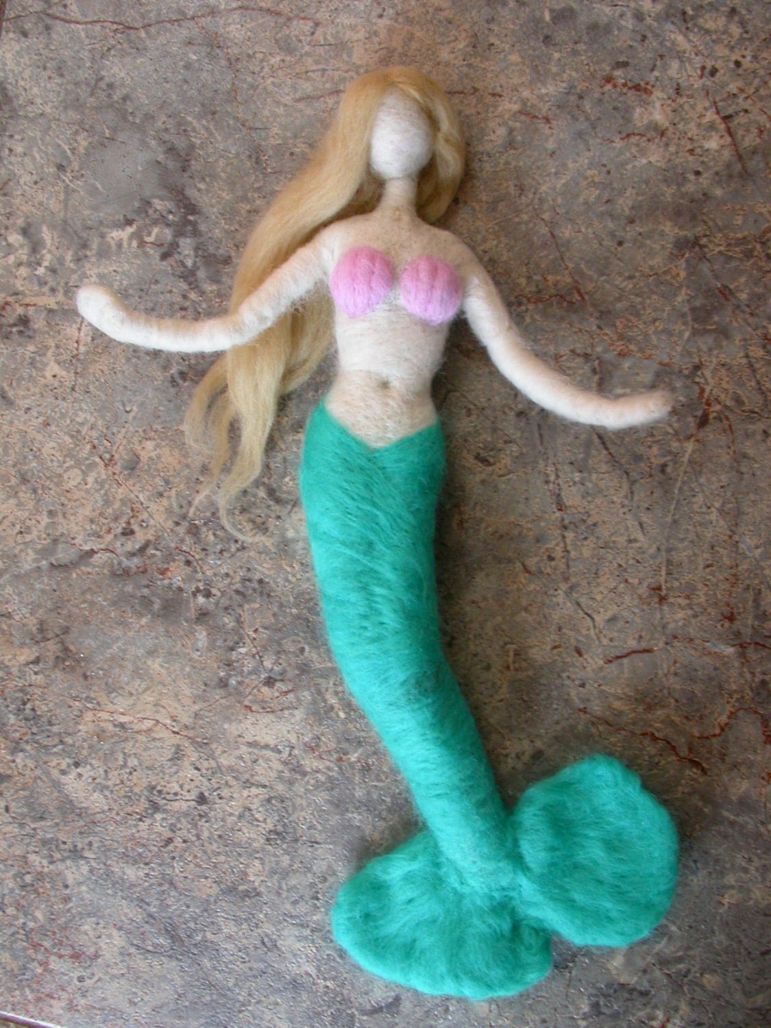 Needle Felted Mermaid Doll with Seashells Roughly 7 inches