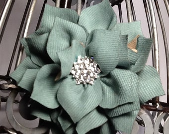 Green flower hair clip, sage green flower w/ blingy center girls hair clips, green hair accessories green hair clips. baby hair accessory