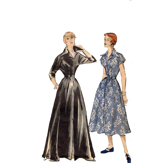 1950s Vintage Full Length Housecoat Pattern Butterick 5375 Kimono Sleeve I Love Lucy Brunch Coat Vintage Sewing Pattern Bust 34