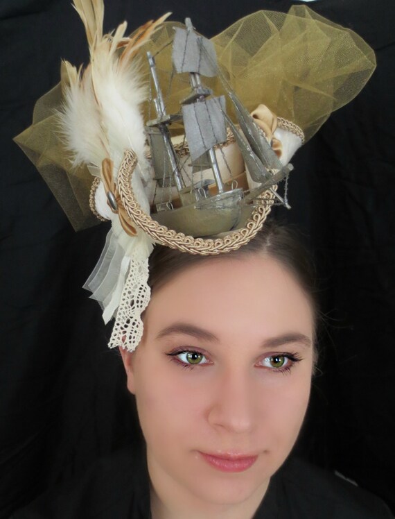 Cream Pirate Ship Mini Pirate Hat Renaissance Hat Tricorn