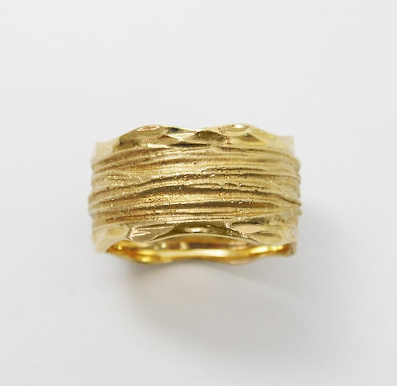 Textured wedding ring* - 14k yellow gold (gr-1552). unique wedding ring ...