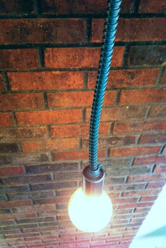 Flex conduit Industrial pendant light, exposed conduit bare bulb rustic pendant, very Raw