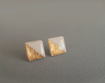 Ivory Gold Square Stud Earrings - Hypoallergenic Surgical Steel Post