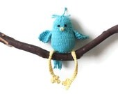 Hand Knit bird Turquoise Blue Stuffed Tweet Toy 100% cotton