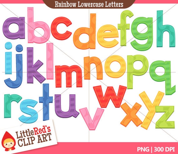 Rainbow Lowercase Letters with punctuation clip art and
