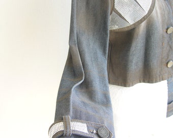 Boho Denim Bolero Size Medium Upcycled Jean Jacket Shrug