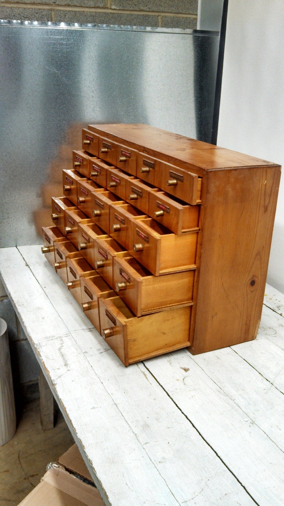 Large Vintage 25 Drawer Wooden for Office Jewelry