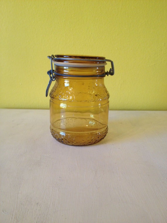 Vintage Italian Amber Floral Canning Jar by juxtaposevintage