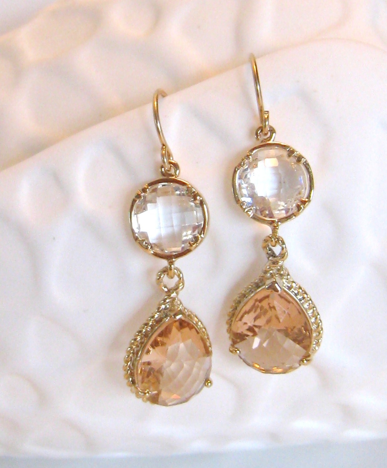 Gold Peach Earrings Gold Earrings Blush Champagne Sapphire