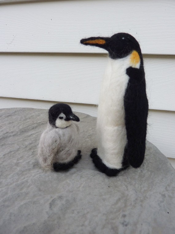 Items similar to Papa and Baby Needle Felted Emperor Penguin & chick ...