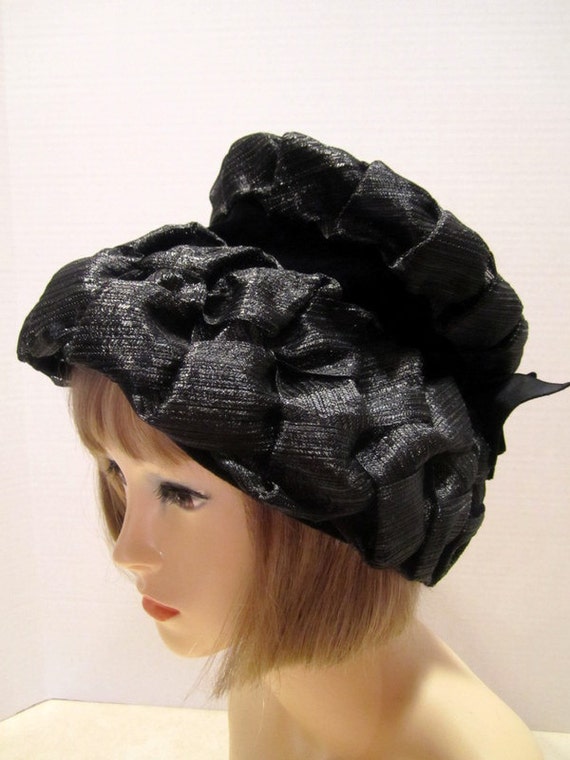 Vintage 1960s Hat Del Rose Shop Mod Black vintage hat /wide cello straw with black - il_570xN.465097601_13eh