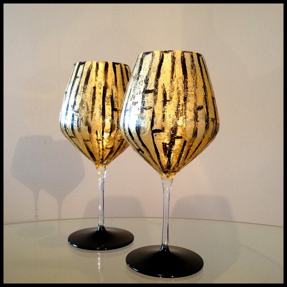 Egyptian Gold In Stock Hand Painted Red Wine Glasses