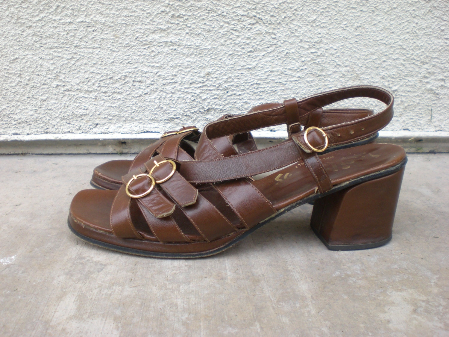 Vintage 70s Boho Leather Sandals Heels Hippie by GoodLuxeVintage