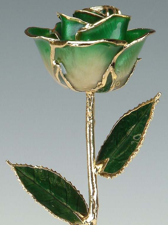 2-Tone Dark Green 24k Gold Rose by Living Gold by LivingGoldCo