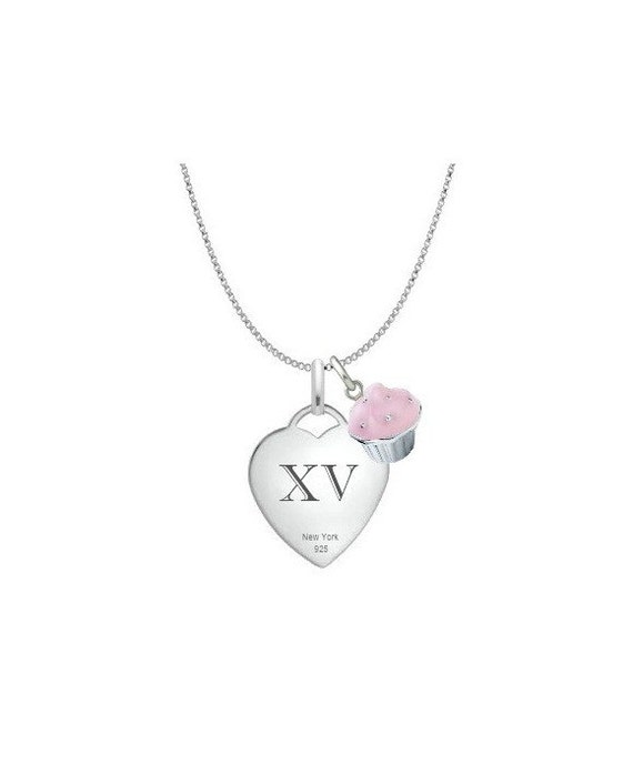 Quinceanera XV Sterling Silver Heart Necklace CC