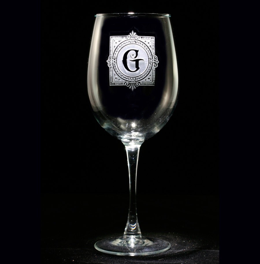 Monogrammed Etched Wine Glass with Initial