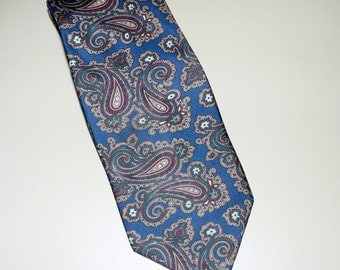 Vintage Silk Necktie Accessory Blue Designer Tie UOMO PIU Blue Paisley Print Tie Clothing Accessories Gift For Him Mens Silk Necktie