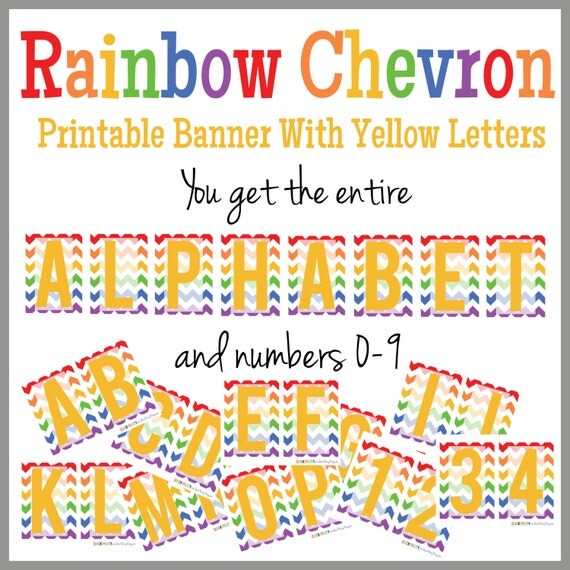 rainbow chevron printable alphabet banner yellow letters