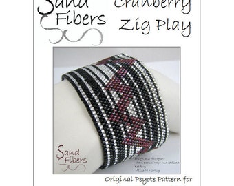 Cranberry Zig Play Peyote Cuff / Bracelet - A Sand Fibers For Personal/Commercial Use PDF Pattern