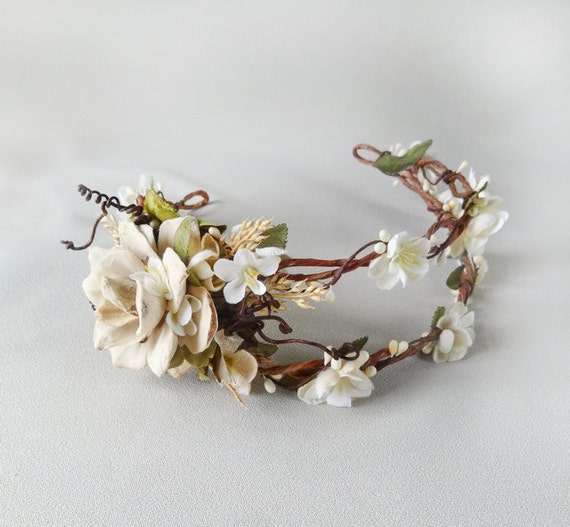 bridal wreath headpiece ivory flower head wreath by thehoneycomb