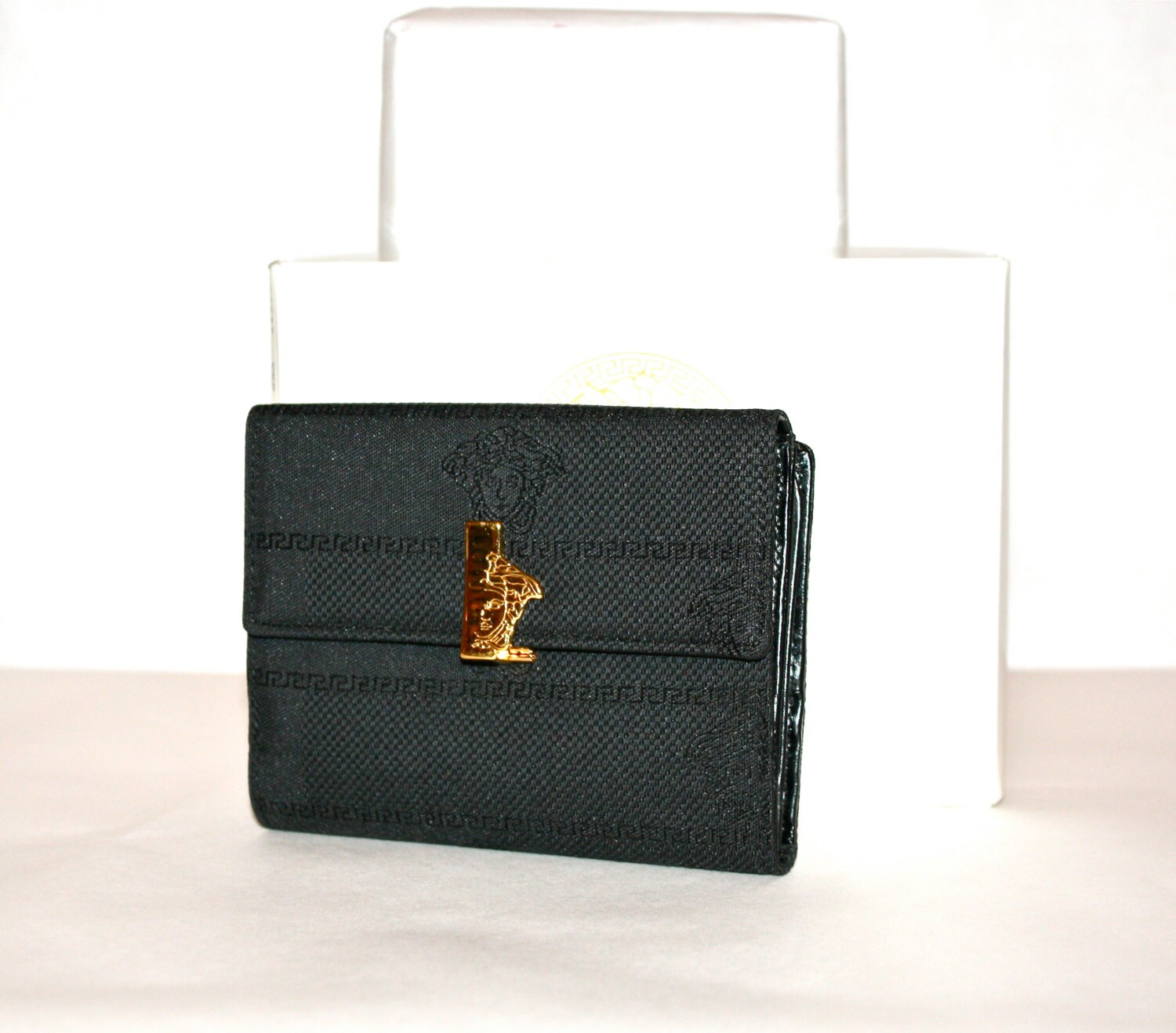 Vintage GIANNI VERSACE Wallet Black Monogrammed by StatedStyle