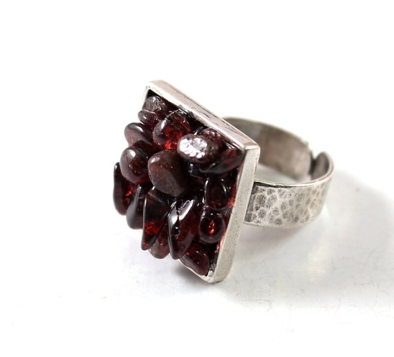 Natural big garnet ring sterling silver jewelry by NatureLook