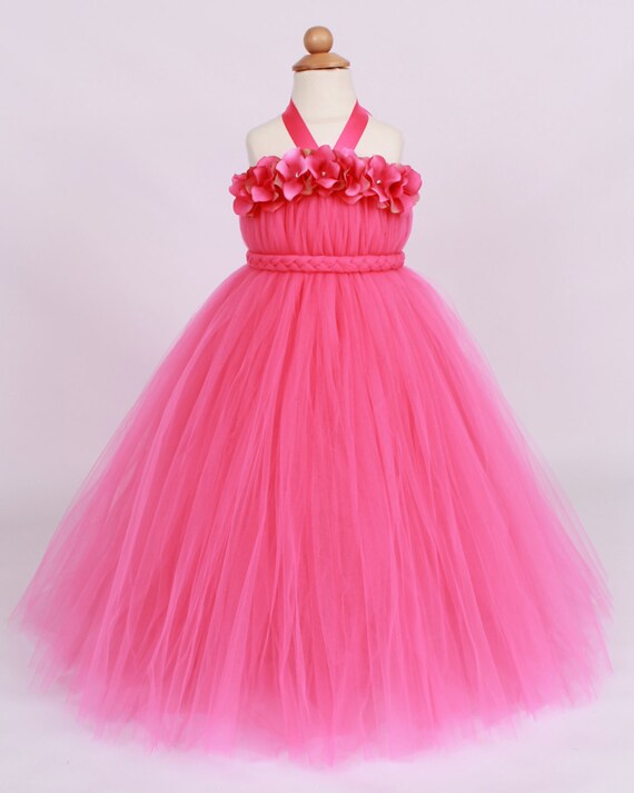Flower Girl Tutu Dress - Hot Pink - Tickled Pink - 5-6 Youth Girl - Cutie Patootie Designz Il_570xn