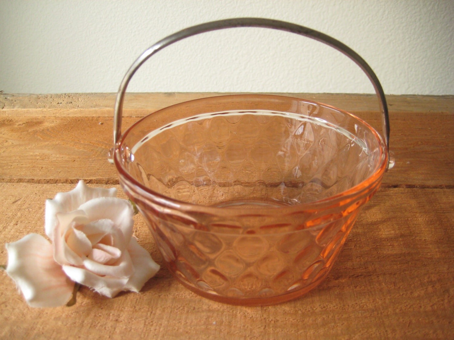 Pink Depression Glass Basket / Vintage Pink 30s by MyAtticFinds