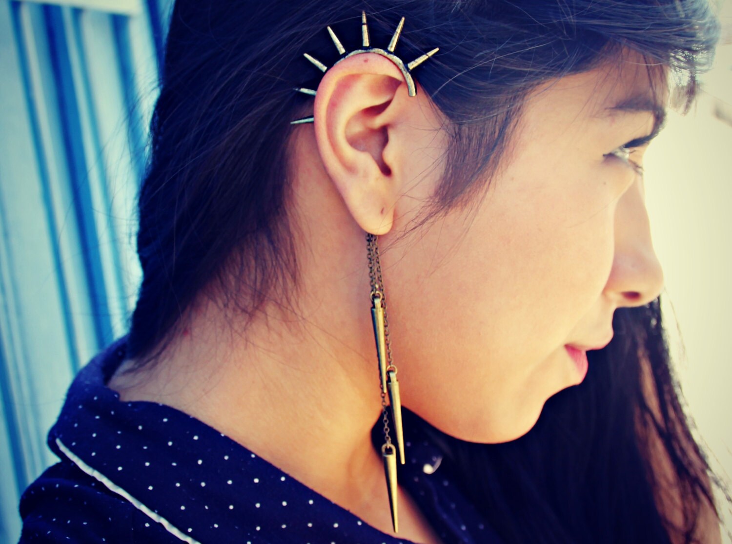 spikes behind the ear ear cuff dangle ear cuff ear piece