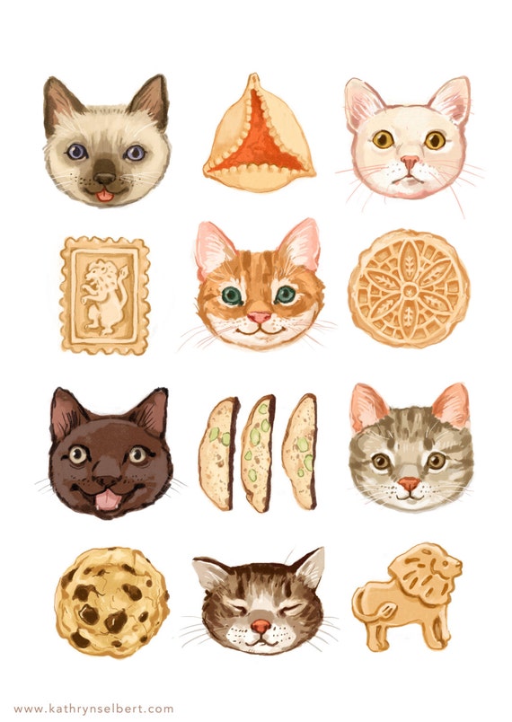 Fine Art Print - Cats and Cookies Illustration