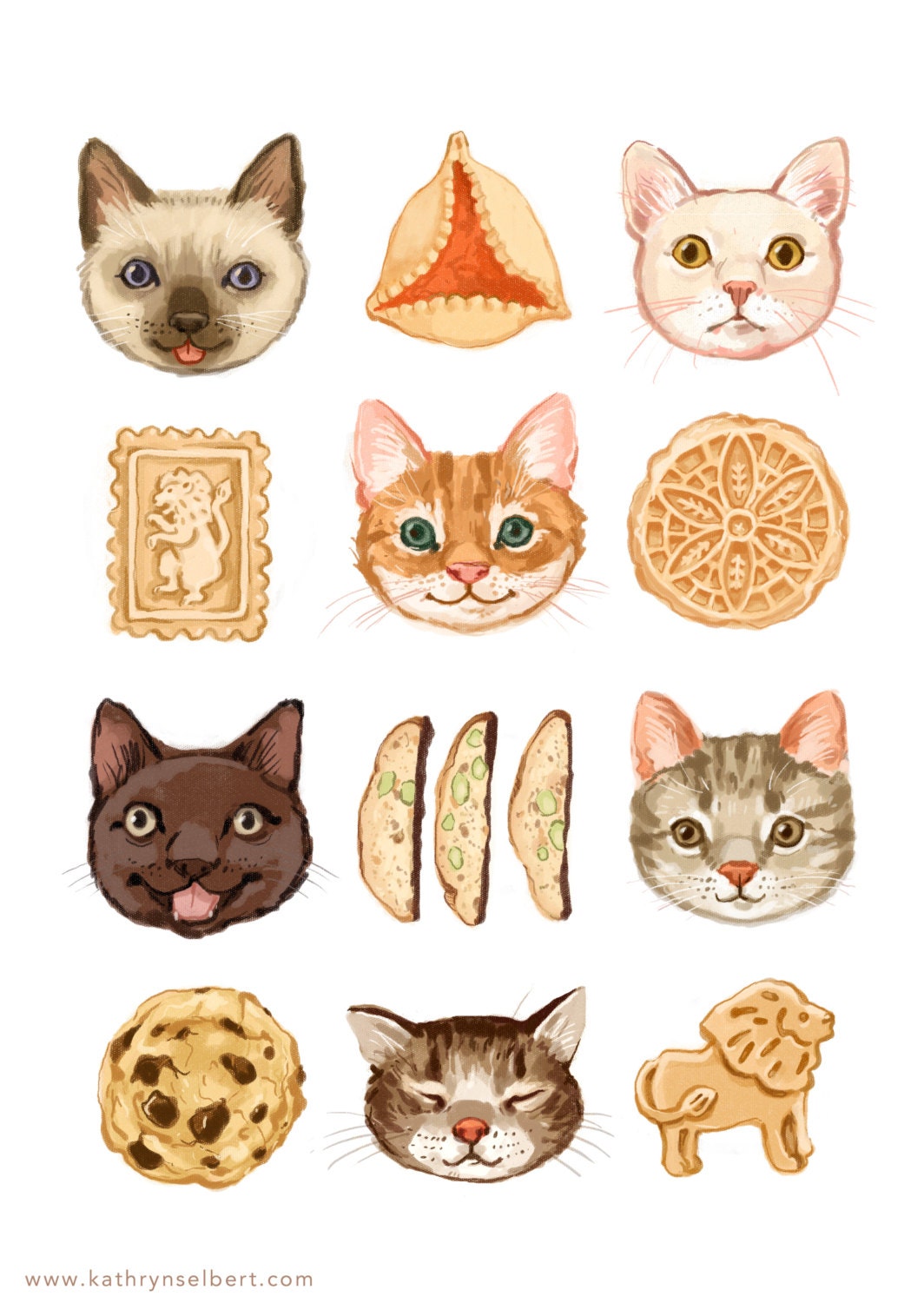 Fine Art Print Cats  and Cookies Illustration 