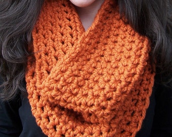 PUMPKIN ORANGE COWL large chunky crochet cowl neck warmer handmade crocheted infinity eternity loop circle fall scarf neckwarmer women