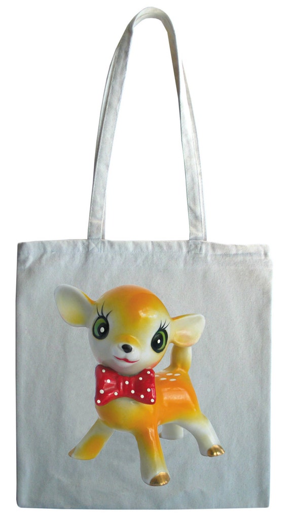 Cute fawn cotton tote bag, kitsch bambi bag