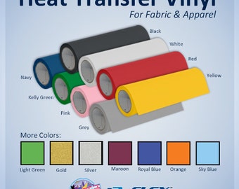 123Flex Heat Transfer Vinyl - HTV Craft Vinyl for Tshirts and Apparel in Multiple Size and Color Options