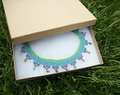 Cool Transition : Green Blue Purple Net Stitch Collar Necklace Opaque Seed Bead with Oily Rainbow Finish